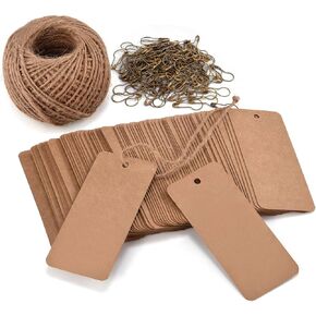 200 قطعة من علامات الأسعار مع سلسلة الجوت المقطوعة مسبقًا ودبابيس الأمان، علامات ورقية بيضاء فارغة قابلة للطباعة من LOOMY للبيع بالتجزئة والعرض in Kuwait