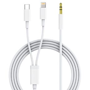 Aux MFI Aux Cord for iPhone ، 2 في 1 USB-C و Lightning إلى كبل صوت مقبس 3.5 مم لـ iPhone 16 15 14 13 11 XS XR x 8 7 6 iPad إلى Stereo/Home/Home/SPEEMER (Silver)