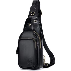 حقيبة حبال للرجال من الجلد الأصلي حقيبة صغيرة كروس الرجال رجال حقيبة صدر غير رسمية حقيبة حبال مع فتحة كابل USB ، القهوة in Kuwait