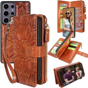Harryshell Compatible with Samsung Galaxy S25 Ultra Wallet Case Detachable Phone Cover with Zipper Cash Coin Pocket Multi Card Slots Holder Wrist Strap Lanyard 6.9 inch (Floral Purple) in Kuwait