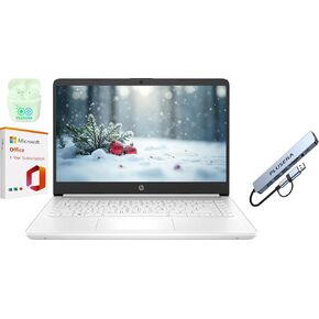 HP 14 "كمبيوتر كمبيوتر محمول للأعمال ، تخزين ذاكرة الوصول العشوائي بسعة 16 جيجا بايت (64 جيجا بايت EMMC+256 جيجابايت لمجموعة محطة الإرساء) ، Intel Quad-Core N4120 ، جهاز كمبيوتر محمول Windows 11 S مع Microsoft Office 365 ، بالإضافة إلى سماعات أذن ، أبيض ،