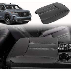غطاء مسند الذراع متوافق مع Honda Pilot 2023 2024 2025، 2024 Ridgeline/Passport —— غطاء مسند ذراع لوحدة التحكم المركزية مصنوع من الجلد الأسود وملحقات داخلية (خياطة برتقالية)