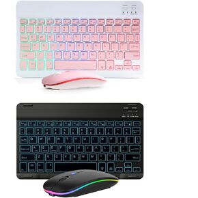 2 Pack Ultra-Slim Bluetooth Keyboard و Mouse Mini Mini Wireless Keyboard Backlit 7-COLOR FLICK FOR Apple iPad iPhone Samsung Tablet iPhone iPhone ios Android Windows ، (10 بوصة وردية)