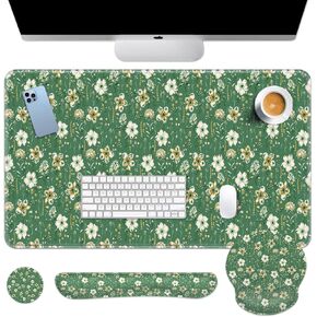Arttown Heysctric Desk Mat Marble Mouse Pad 4 in 1 Hexagon Honeycomb Design Black -Ergonomic Design Warge Mouse Pad + Keyboard Rest + Mouse Wrist Rest + Coaster مناسبة للعبة دراسة المكتب المنزلي