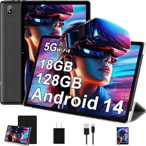 جهاز لوحي ، 10.1 بوصة أقراص ، قرص Android مع ذاكرة وصول عشوائي 18 جيجابايت+128 جيجا بايت ROM/ 1TB متوسطة ، أوكتا كوور 1.8 جيجا هرتز ، بطارية 6000 مللي أمبير في الساعة ، واي فاي 5G ، WiFi 6 ، BT5.0 ، Widevine L1 HD IPS Tableta PC-Black
