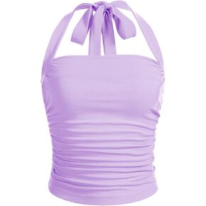SOLY HUX Women's Ruched Halter Y2K Crop Tops Tie Back Sleeveless Slim Fit Cami Tops in Kuwait