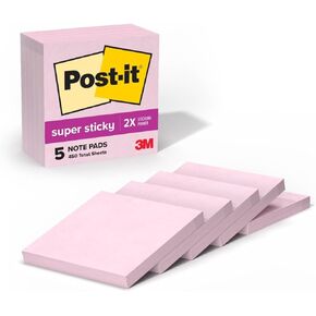 Post-it Super Sticky Notes، 5 وسادات ملاحظات لاصقة، 3 × 3 بوصة، اللوازم المدرسية، المنتجات المكتبية، ملاحظات لاصقة للأسطح الرأسية، الشاشات، الجدران والنوافذ، الملح الوردي