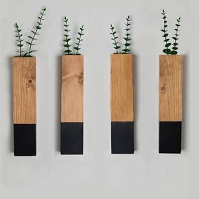 Wall Planters for Indoor Plants, Wood Wall Planter for Bathroom, Bedroom Living Room, Modern Farmhouse Wooden Pocket Wall Vases for Dried Flowers and Faux Greenery Plants… (Brown&Black) in Saudi Arabia