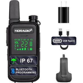 Tidradio TD-M11 Walkie Talkies طويلة المدى IP67 IP67 Bluetooth قابلة للبرمجة ، FRS راديو ثنائية الاتجاه مع عرض LED ، محادثة خفيفة الوزن للعمل الجماعي ، صناعة الأعمال ، الأمان (10 عبوات)