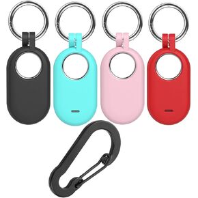 for Samsung Galaxy SmartTag2 Case Cover, 4 Pack Protective Silicone Case Cover and One Keychain for Galaxy Smart Tag 2 (2023) with Key Ring for Keys, Wallet, Pets (Black/White/Pink/Mint) in Kuwait