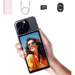 CP5 5" Phone Vlog Selfie Monitor Screen w/Magnetic Silicone Case White, 1080P Alloy Shell Touch Screen Selfie Monitor with Bluetooth Remote Control for iPhone Android vlog, Live Streaming,etc.