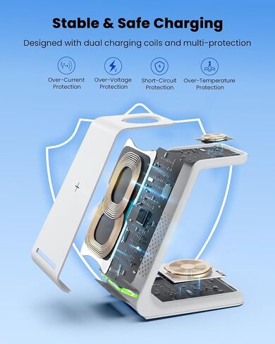 3 in 1 Wireless Charging Station, Wireless Charger Stand for Multiple Apple Devices, Wireless Charger for iPhone 16 15 14-11 Pro Max XS XR 8, Apple Watch 9 8 7 6 SE 5 4 3 2, Air Pods 3/2/Pro in Kuwait