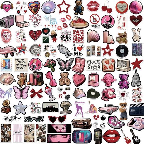 100pcs ملصقات جمالية ، ملصقات Y2K الرجعية بارد 2000s Cyber ​​Strendy Strendy لزجاجة ماء التزلج على الجيتار. in Kuwait