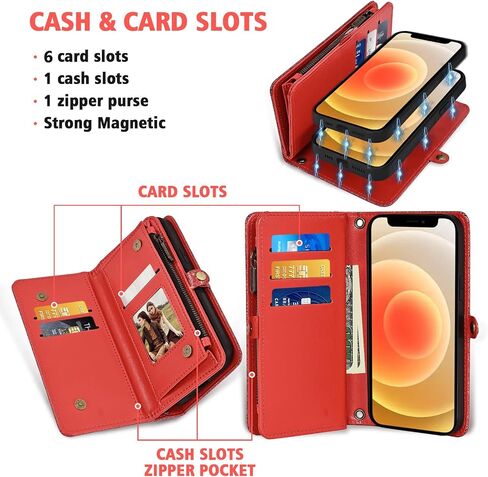 Asuwish Phone Case for iPhone 12 Mini 5.4 محفظة سستة قابلة للفصل مع غطاء خلية قابلة للانفصال مع حزام الشاشة الزجاجي المحفوظات الحزام in Saudi Arabia