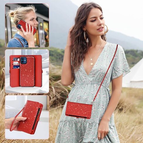 Asuwish Phone Case for iPhone 12 Mini 5.4 محفظة سستة قابلة للفصل مع غطاء خلية قابلة للانفصال مع حزام الشاشة الزجاجي المحفوظات الحزام in Saudi Arabia