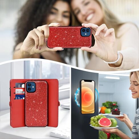 Asuwish Phone Case for iPhone 12 Mini 5.4 محفظة سستة قابلة للفصل مع غطاء خلية قابلة للانفصال مع حزام الشاشة الزجاجي المحفوظات الحزام in Saudi Arabia