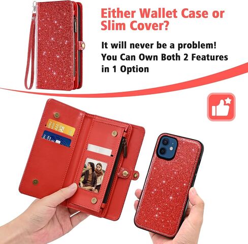 Asuwish Phone Case for iPhone 12 Mini 5.4 محفظة سستة قابلة للفصل مع غطاء خلية قابلة للانفصال مع حزام الشاشة الزجاجي المحفوظات الحزام in Saudi Arabia