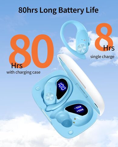 سماعات Pocbuds Bluetooth سماعات الأذن اللاسلكية 80 ساعة وقت الشحن اللاسلكي الشحن الرقمي عرض براعم الأذن الرياضية مع Earhook Deep Bass IPX7 مقاوم للماء سماعات الأذن للهاتف Mint Mint Green in Kuwait