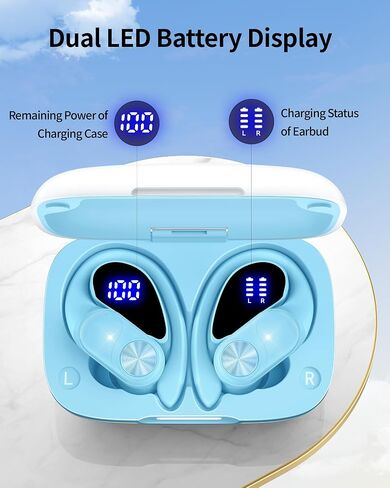 سماعات Pocbuds Bluetooth سماعات الأذن اللاسلكية 80 ساعة وقت الشحن اللاسلكي الشحن الرقمي عرض براعم الأذن الرياضية مع Earhook Deep Bass IPX7 مقاوم للماء سماعات الأذن للهاتف Mint Mint Green in Kuwait