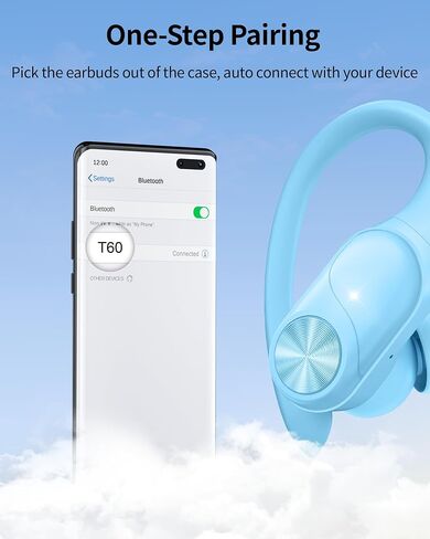 سماعات Pocbuds Bluetooth سماعات الأذن اللاسلكية 80 ساعة وقت الشحن اللاسلكي الشحن الرقمي عرض براعم الأذن الرياضية مع Earhook Deep Bass IPX7 مقاوم للماء سماعات الأذن للهاتف Mint Mint Green in Kuwait
