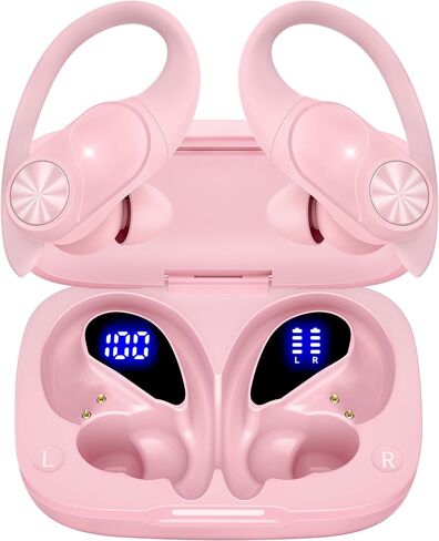 سماعات Pocbuds Bluetooth سماعات الأذن اللاسلكية 80 ساعة وقت الشحن اللاسلكي الشحن الرقمي عرض براعم الأذن الرياضية مع Earhook Deep Bass IPX7 مقاوم للماء سماعات الأذن للهاتف Mint Mint Green in Kuwait