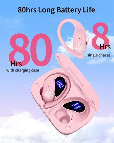 سماعات Pocbuds Bluetooth سماعات الأذن اللاسلكية 80 ساعة وقت الشحن اللاسلكي الشحن الرقمي عرض براعم الأذن الرياضية مع Earhook Deep Bass IPX7 مقاوم للماء سماعات الأذن للهاتف Mint Mint Green in Kuwait