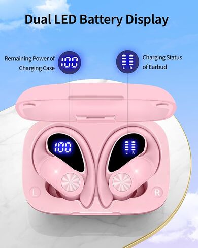 سماعات Pocbuds Bluetooth سماعات الأذن اللاسلكية 80 ساعة وقت الشحن اللاسلكي الشحن الرقمي عرض براعم الأذن الرياضية مع Earhook Deep Bass IPX7 مقاوم للماء سماعات الأذن للهاتف Mint Mint Green in Kuwait