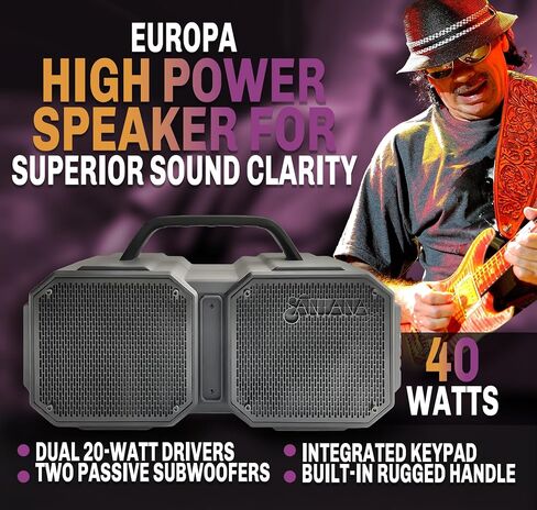 SANTANA BY CARLOS SANTANA Samba 40W High-Power Bluetooth Speaker with 48mm Drivers, Isolated Subwoofer, IP67 Waterproof, True Wireless Surround Sound, 20+ Hours Battery Life | Black | 2 Pack in Kuwait