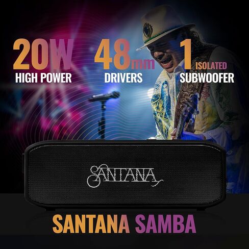 SANTANA BY CARLOS SANTANA Samba 40W High-Power Bluetooth Speaker with 48mm Drivers, Isolated Subwoofer, IP67 Waterproof, True Wireless Surround Sound, 20+ Hours Battery Life | Black | 2 Pack in Kuwait