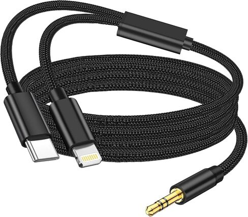 Apple MFi Certified Aux Cord for iPhone, 2 in 1 USB-C & Lightning to 3.5mm Jack Audio Cable for iPhone 16 15 14 13 12 11 XS XR X 8 7 6 iPad to Car/Home Stereo/Headphone/Speaker (Silver) in Kuwait