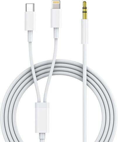 Apple MFi Certified Aux Cord for iPhone, 2 in 1 USB-C & Lightning to 3.5mm Jack Audio Cable for iPhone 16 15 14 13 12 11 XS XR X 8 7 6 iPad to Car/Home Stereo/Headphone/Speaker (Silver) in Kuwait