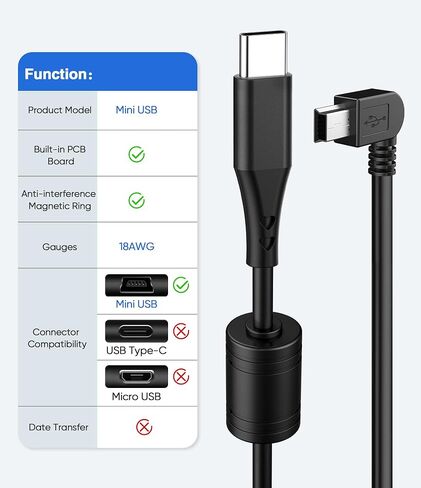 Dash Cam Power Cord,(10Ft)USB C to USB C Dashcam Charger Cable,Mirror Camera Charging Cable,90 Degree Type C Dash Cams Replacement Power Cord,Rearview Cameras Charger Adapter Wire(Charging Only) in Kuwait