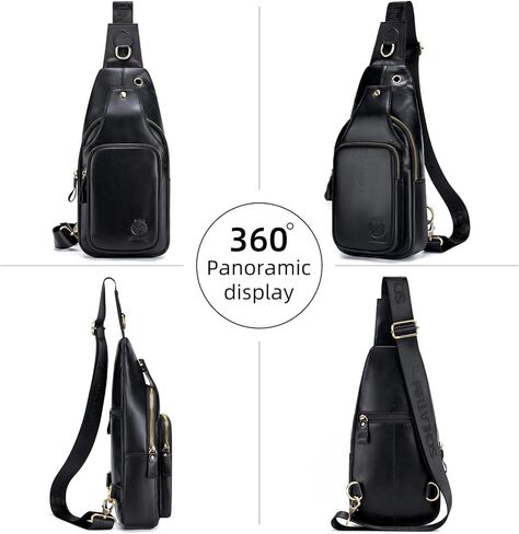 حقيبة حبال للرجال من الجلد الأصلي حقيبة صغيرة كروس الرجال رجال حقيبة صدر غير رسمية حقيبة حبال مع فتحة كابل USB ، القهوة in Kuwait