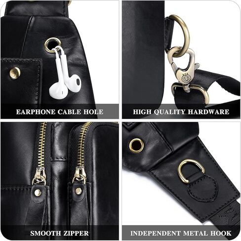 حقيبة حبال للرجال من الجلد الأصلي حقيبة صغيرة كروس الرجال رجال حقيبة صدر غير رسمية حقيبة حبال مع فتحة كابل USB ، القهوة in Kuwait