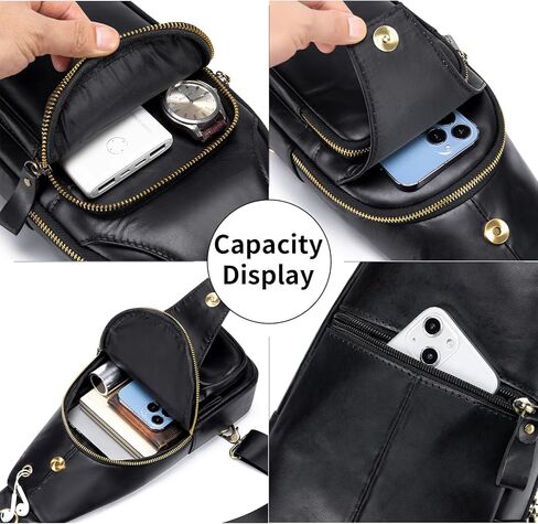 حقيبة حبال للرجال من الجلد الأصلي حقيبة صغيرة كروس الرجال رجال حقيبة صدر غير رسمية حقيبة حبال مع فتحة كابل USB ، القهوة in Kuwait