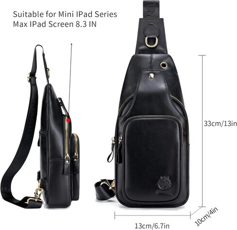 حقيبة حبال للرجال من الجلد الأصلي حقيبة صغيرة كروس الرجال رجال حقيبة صدر غير رسمية حقيبة حبال مع فتحة كابل USB ، القهوة in Kuwait