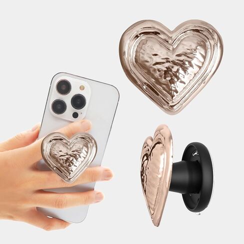 One-Touch Phone Grip with Expanding Kickstand, Expanded Grip Space, Easy Attachment and Detachment, Reinforced Adhesive Film Included, Deflick - Plumping Heart Glossy Gold in Kuwait