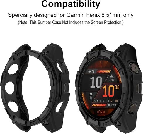 Case Cover Compatible for Garmin Fenix 8 43mm Watch Case, Fenix 8 Screen Protector Accessories Anti-Scratch Bumper Frame Soft TPU Watch Cover Protective Case for Garmin Fenix 8 43mm (Black) in Kuwait