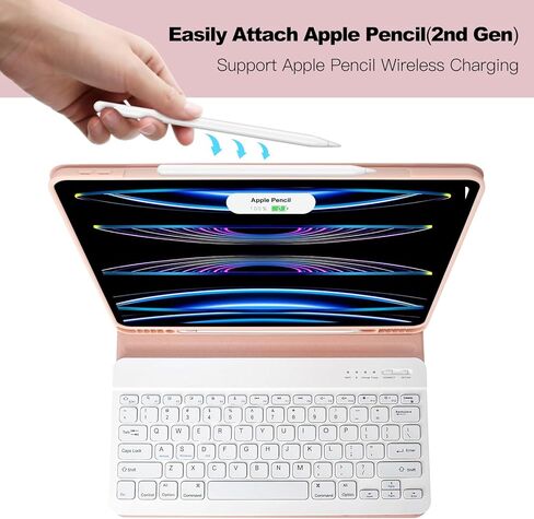 حافظة aMZCaSE iPad Air 13 بوصة M2 iPad Pro 12.9 مع لوحة مفاتيح مناسبة لجهاز iPad Pro 12.9 2022 6th/2021 الجيل الخامس، لوحة مفاتيح بلوتوث لاسلكية مغناطيسية قابلة للفصل وحامل أقلام لجهاز iPad pro 12.9، أزرق بحيرة in Kuwait