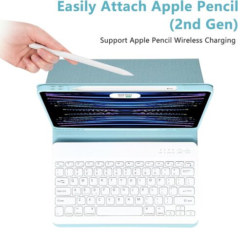 حافظة aMZCaSE iPad Air 13 بوصة M2 iPad Pro 12.9 مع لوحة مفاتيح مناسبة لجهاز iPad Pro 12.9 2022 6th/2021 الجيل الخامس، لوحة مفاتيح بلوتوث لاسلكية مغناطيسية قابلة للفصل وحامل أقلام لجهاز iPad pro 12.9، أزرق بحيرة in Kuwait