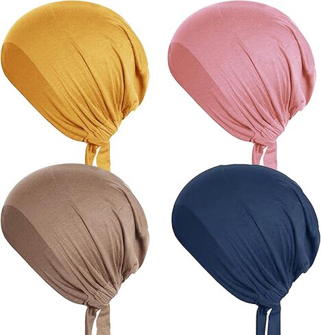 4Pcs Women Under Scarf Hats Hijab Caps Under Scarf Hijab Bonnet Caps Under Hijab Caps Under Hijab Caps Adjustable Under Scarf Hats Hijab Scarfs for Women with Tie Back Closure in Saudi Arabia