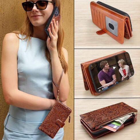 Harryshell Compatible with Samsung Galaxy S25 Ultra Wallet Case Detachable Phone Cover with Zipper Cash Coin Pocket Multi Card Slots Holder Wrist Strap Lanyard 6.9 inch (Floral Purple) in Kuwait