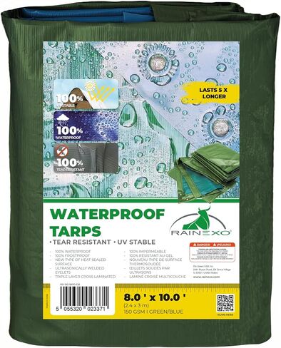 RX-90-8’x10’ Feet Tarps Heavy Duty Waterproof, UV Resistant, Rip & Tear Proof Poly Tarp with Multilayered Cross Laminated Tarpauline for Garden, Camping & Furniture Cover - 90 GSM - Green in Saudi Arabia