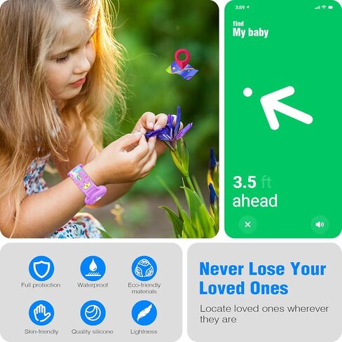 Waterproof Air Tag Bracelet for Kids, Princess Air Tag Holder for Kids with Full Coverage Hidden Design, Silicone Airtag Wristband for Child, Purple in Kuwait