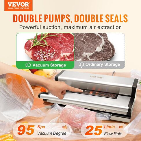 آلة السدادات الفراغية Vevor ، 80kpa 120W Sealer Sealer Sealer Sevans Sealer ، 7-in-1 متعدد الوظائف ، نظام ختم الهواء التلقائي مع قاطع مدمج مع 10 أكياس فراغ ولفقة واحدة in Saudi Arabia