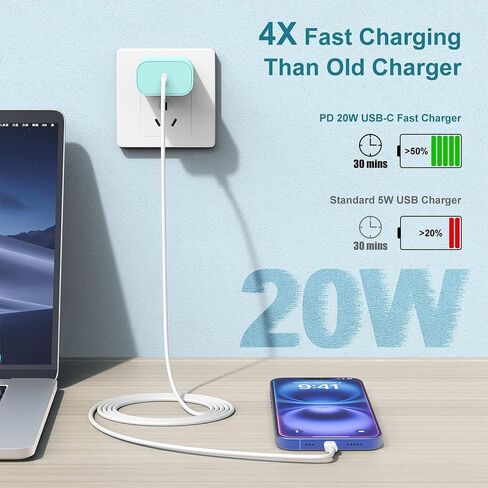 4Pack USB C Charger Block 20W, iPhone 16 15 Fast Charging Block for Apple 20W Type C Power Adapter Plug, for Apple iPhone Charger USB C for iPhone 16 15 Pro Max/14 13 12 Pro Max/iPad/Google,Samsung in Kuwait