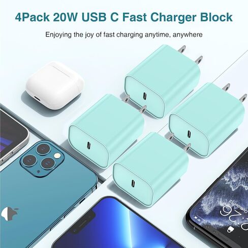 4Pack USB C Charger Block 20W, iPhone 16 15 Fast Charging Block for Apple 20W Type C Power Adapter Plug, for Apple iPhone Charger USB C for iPhone 16 15 Pro Max/14 13 12 Pro Max/iPad/Google,Samsung in Kuwait