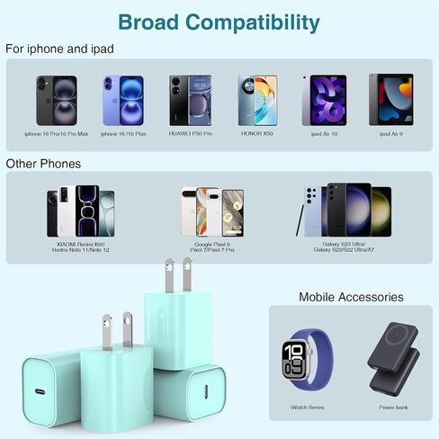 4Pack USB C Charger Block 20W, iPhone 16 15 Fast Charging Block for Apple 20W Type C Power Adapter Plug, for Apple iPhone Charger USB C for iPhone 16 15 Pro Max/14 13 12 Pro Max/iPad/Google,Samsung in Kuwait