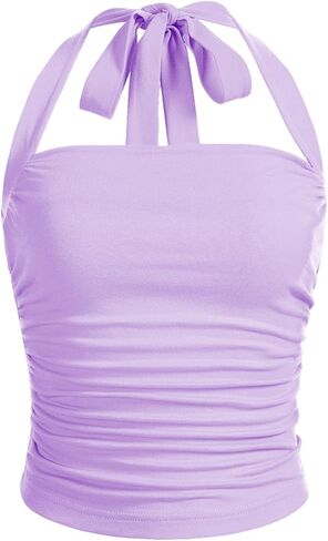 SOLY HUX Women's Ruched Halter Y2K Crop Tops Tie Back Sleeveless Slim Fit Cami Tops in Kuwait