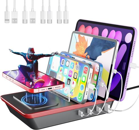 Charging Station for Multiple Devices, 85W 4 Ports Charger Station with Powerful 18W PD USB C Ports, 15W QI Wireless Charger and 3 USB 5V / 4.8A Charging Ports Compatible with iPhone iPad, Tablets in Kuwait